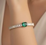 Elegant Emerald Green Crystal Tennis Bracelet for Women | Luxury Gold Plated Bracelet