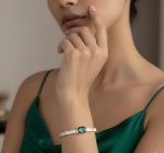 Elegant Emerald Green Crystal Tennis Bracelet for Women | Luxury Gold Plated Bracelet - Image 2